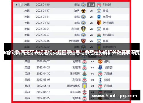 B席对阵西班牙表现透视英超回暖信号与争冠走势解析关键赛季深度