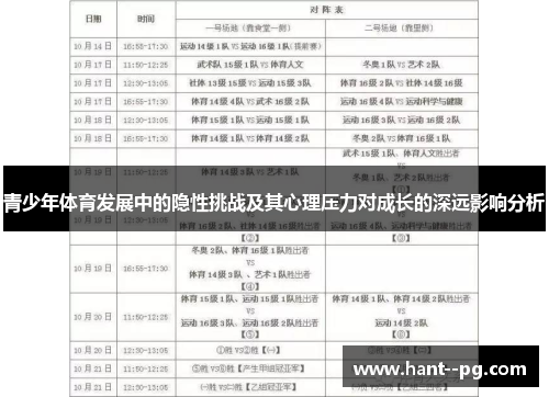 青少年体育发展中的隐性挑战及其心理压力对成长的深远影响分析